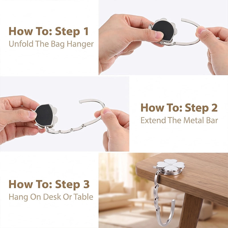 Foldable Four-Leaf Clover Purse Hook for Tables
