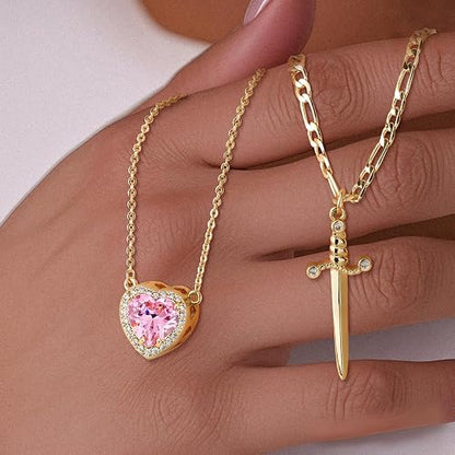 Heart and Sword Couple Necklace Set