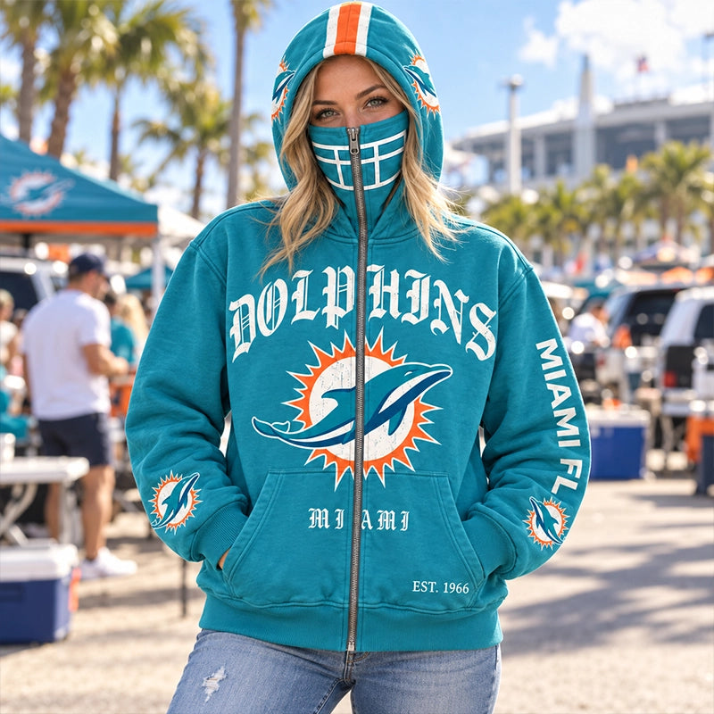 Graphic Full-Zip Hoodie with Helmet-Style Hood