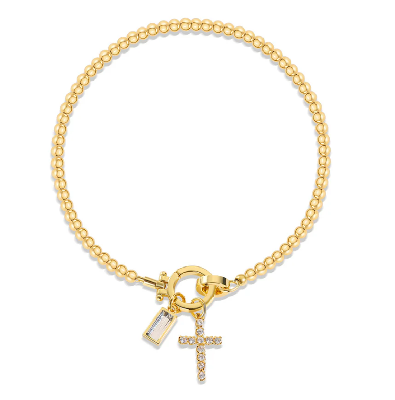 Gold-Tone Birthstone Cross Beaded Bracelet
