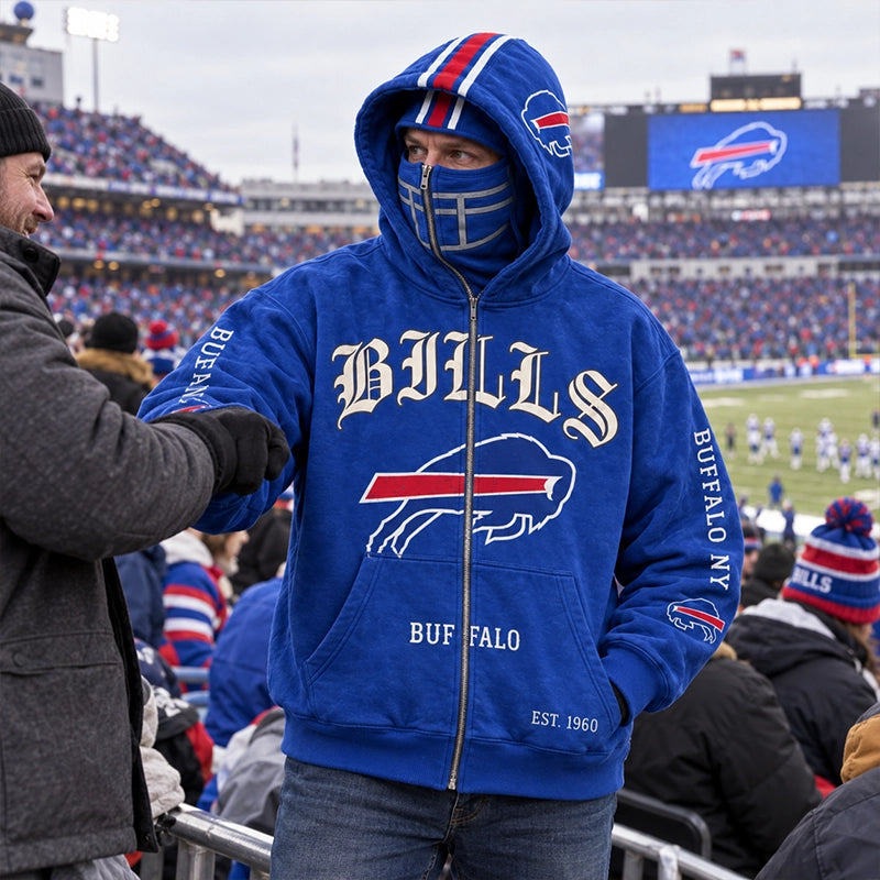 Graphic Full-Zip Hoodie with Helmet-Style Hood