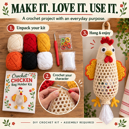 DIY Crochet Animal Bag Holder Kit for Hanging Storage
