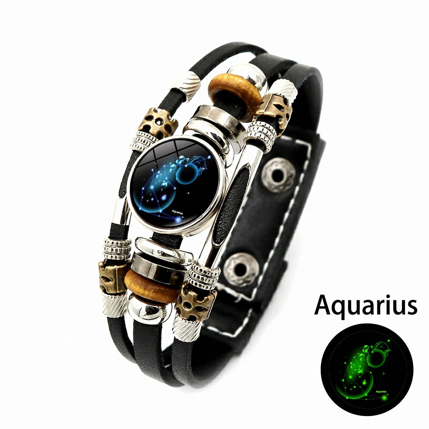 Luminous Twelve Constellations Leather Couple Bracelets 2 Pack