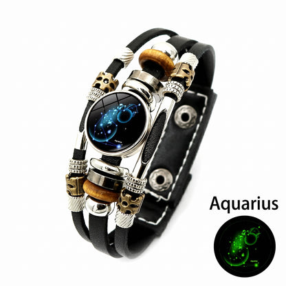 Luminous Twelve Constellations Leather Couple Bracelets 2 Pack