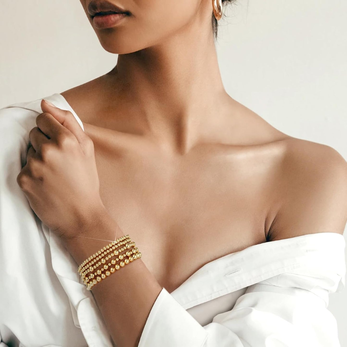 5Pcs Adjustable 14k Gold Plated Bead Bracelet Stack Gift Set