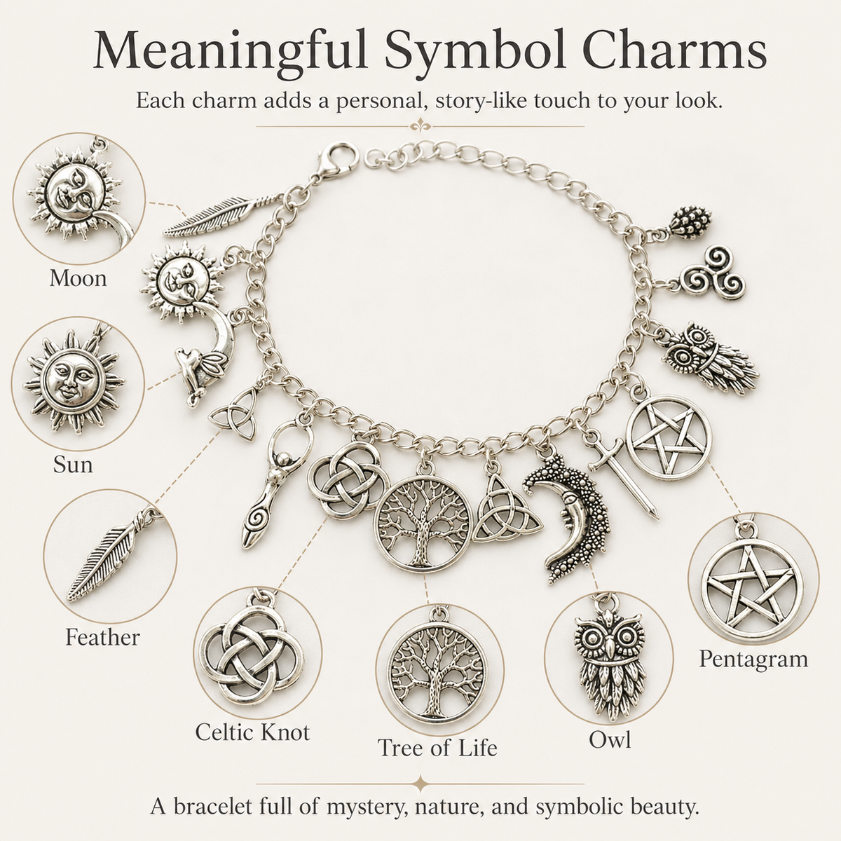 Vintage Witchy Celestial Charm Bracelet for Mystical Everyday Style – image 4