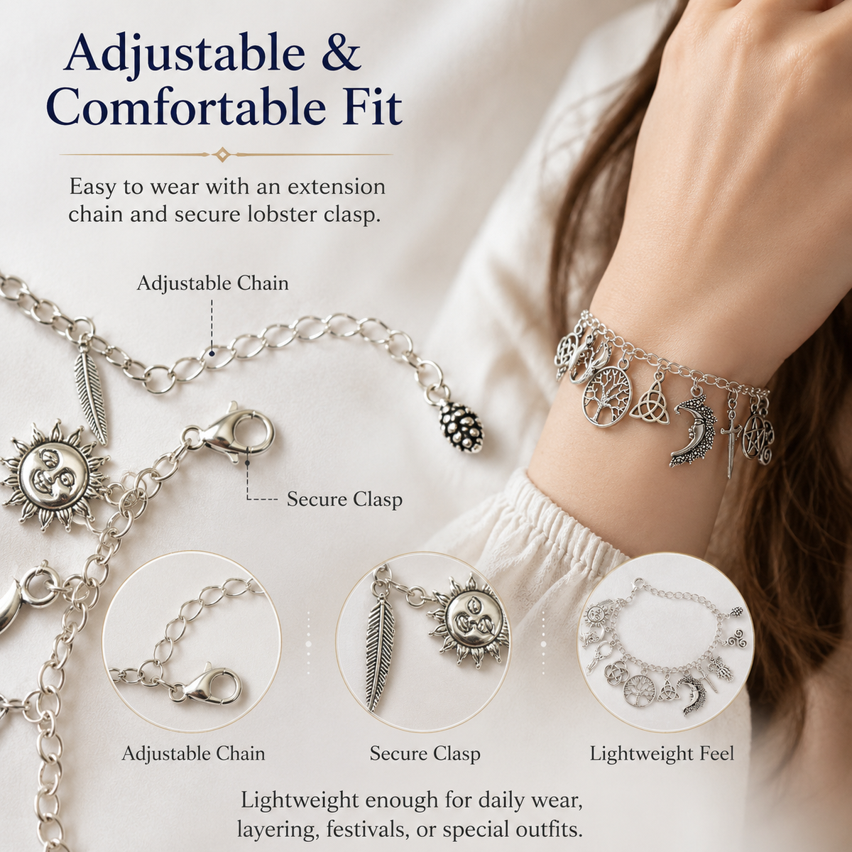Vintage Witchy Celestial Charm Bracelet for Mystical Everyday Style – image 5