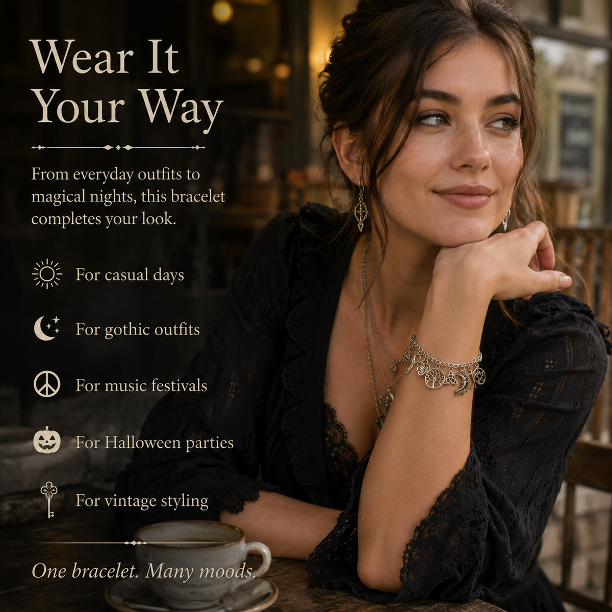 Vintage Witchy Celestial Charm Bracelet for Mystical Everyday Style – image 8