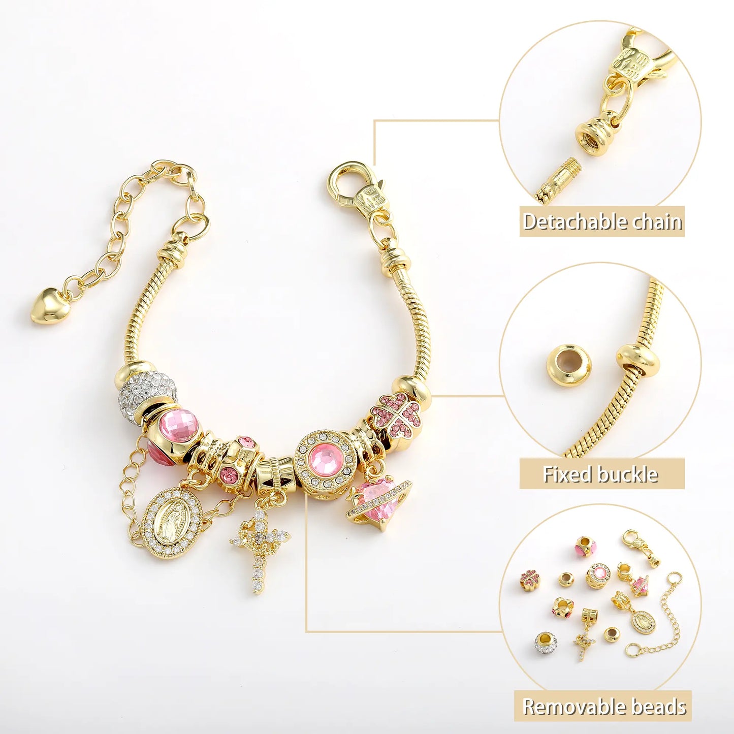 Virgin Mary Aurora Beaded Chain Bracelet