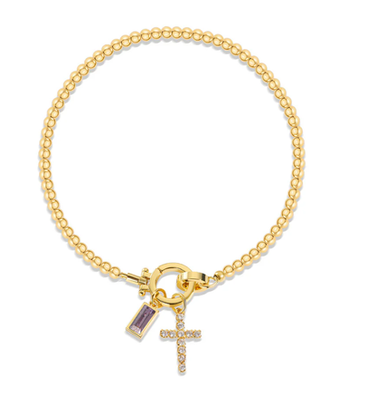 Gold-Tone Birthstone Cross Beaded Bracelet