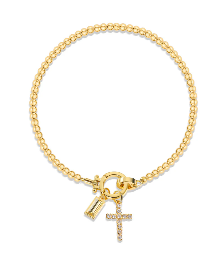 Gold-Tone Birthstone Cross Beaded Bracelet
