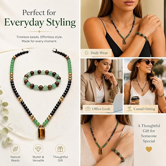 Lucky Tiger Eye & Obsidian Necklace & Bracelet Set