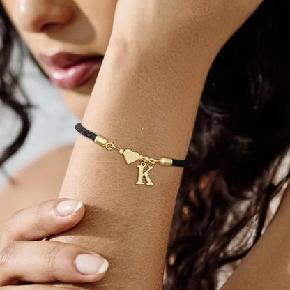 2Pcs Bracelets Set, Adjustable Gold Heart Pendant Chain