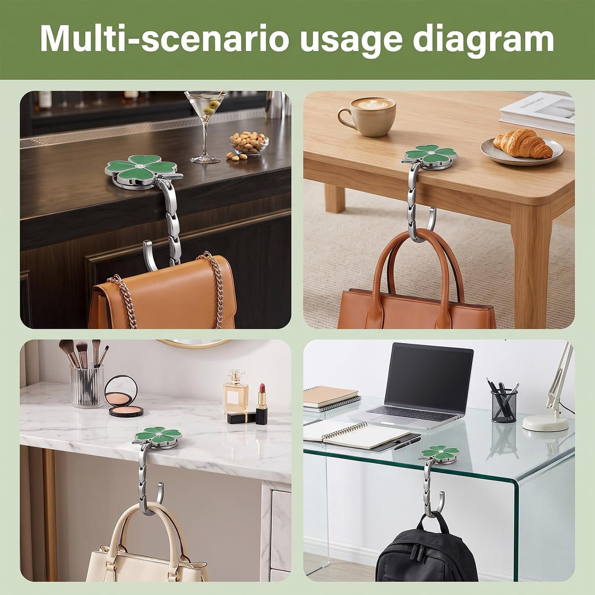 Foldable Four-Leaf Clover Purse Hook for Tables