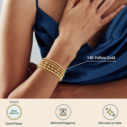 5Pcs Adjustable 14k Gold Plated Bead Bracelet Stack Gift Set