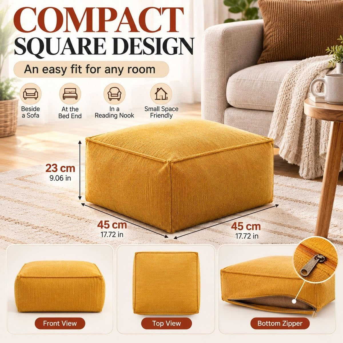 Corduroy Storage Ottoman Cover for Fill-Your-Own Seating