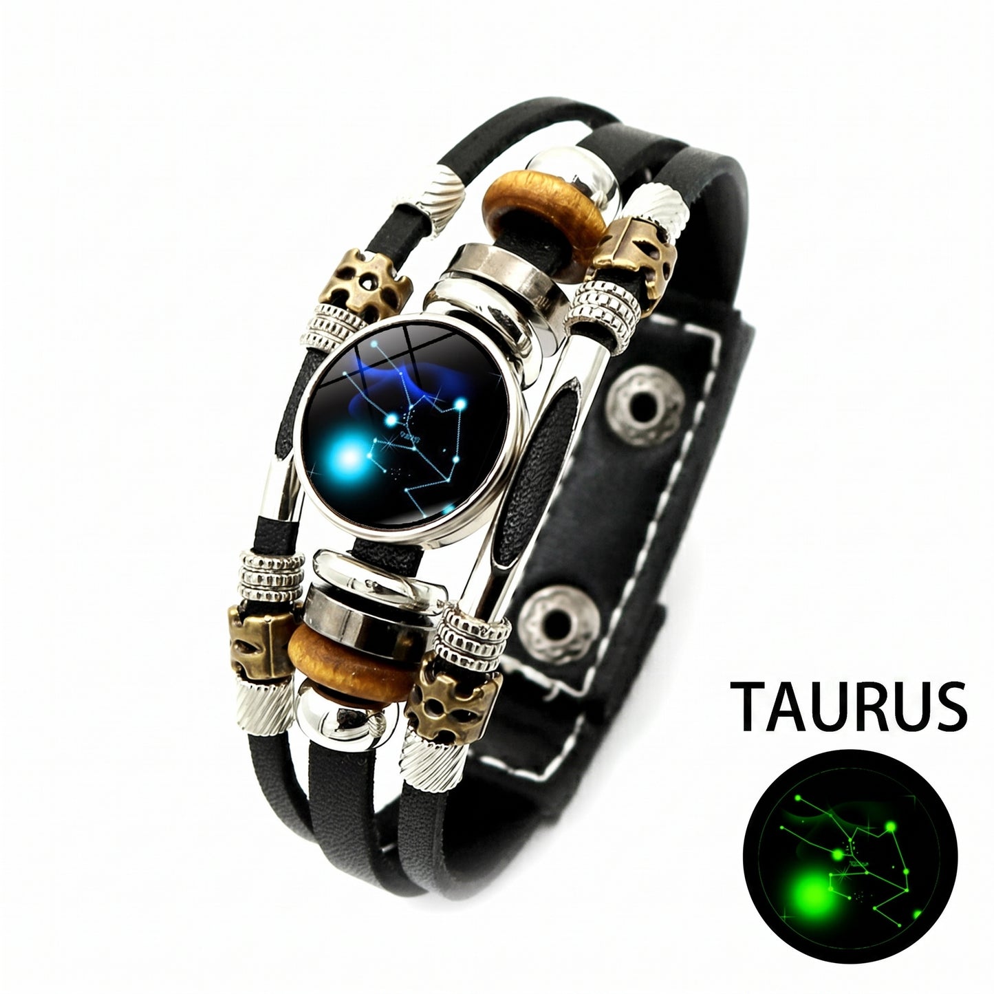 Luminous Twelve Constellations Leather Couple Bracelets 2 Pack