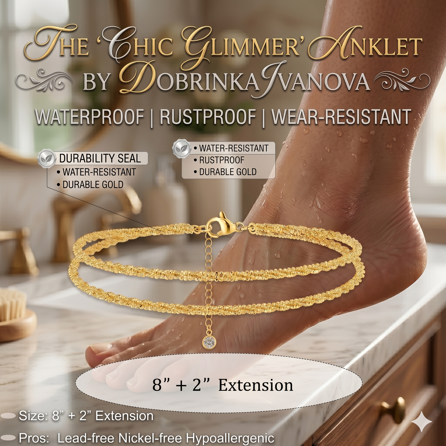 2-in-1 Luxe Glow: Waterproof 14K Gold Color Layered Anklet & Necklace Set-ZP