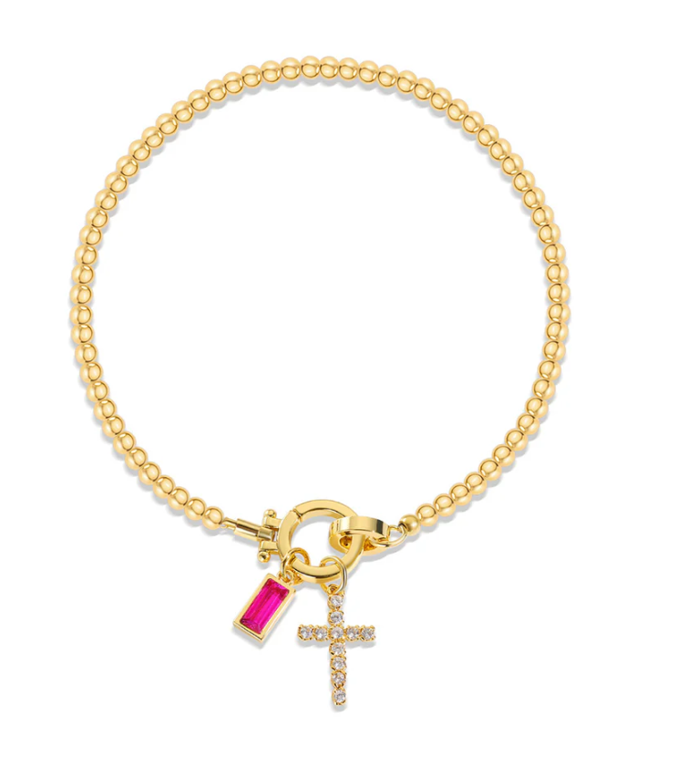 Gold-Tone Birthstone Cross Beaded Bracelet