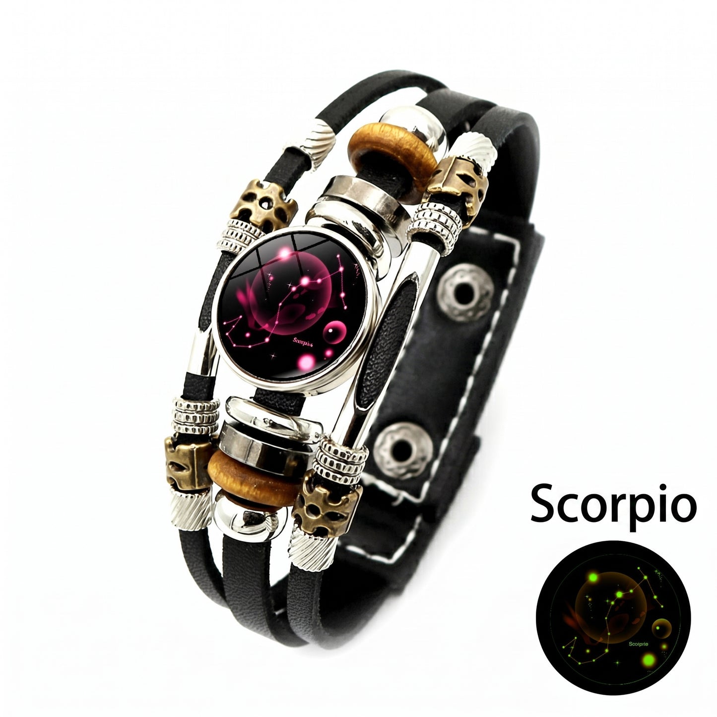 Luminous Twelve Constellations Leather Couple Bracelets 2 Pack