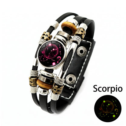 Luminous Twelve Constellations Leather Couple Bracelets 2 Pack