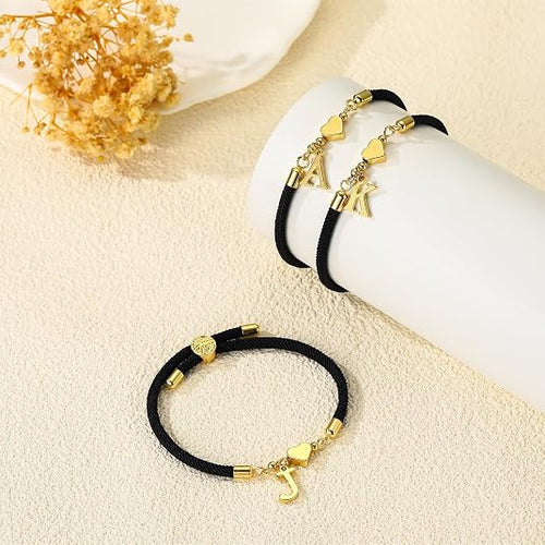 2Pcs Bracelets Set, Adjustable Gold Heart Pendant Chain