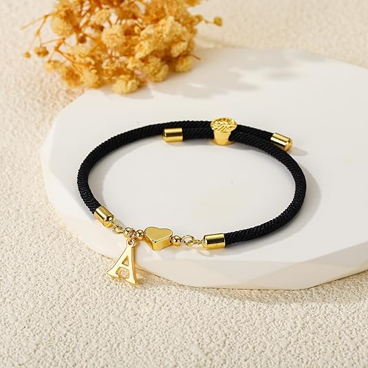 2Pcs Bracelets Set, Adjustable Gold Heart Pendant Chain
