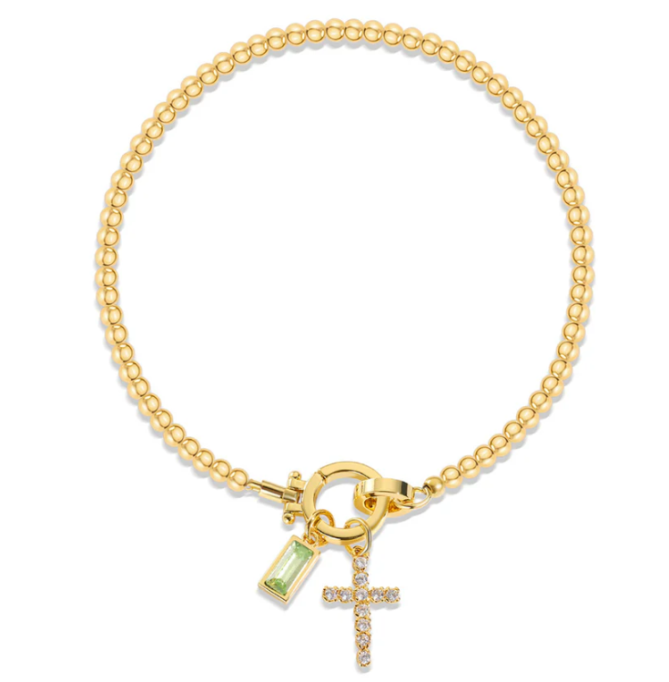Gold-Tone Birthstone Cross Beaded Bracelet