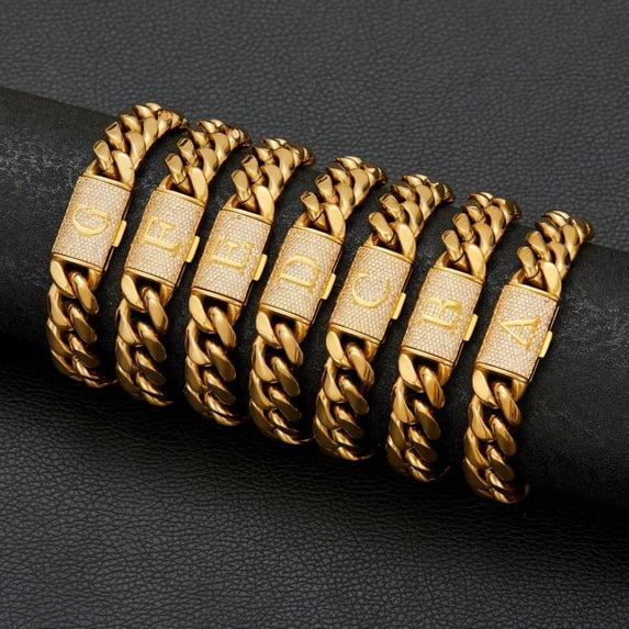 Iced Out Diamond Inlaid Cuban Chain Bracelet for Men