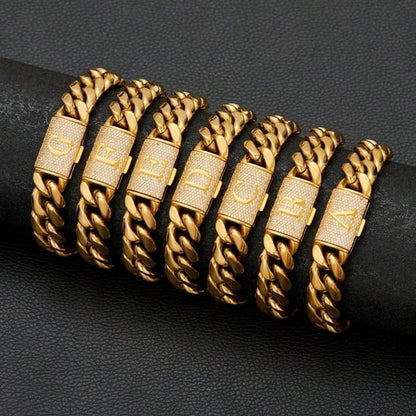 Iced Out Diamond Inlaid Cuban Chain Bracelet for Men