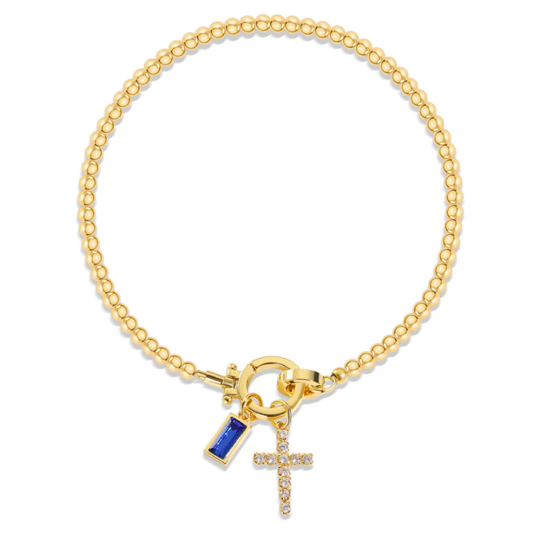 Gold-Tone Birthstone Cross Beaded Bracelet