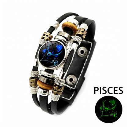 Luminous Twelve Constellations Leather Couple Bracelets 2 Pack