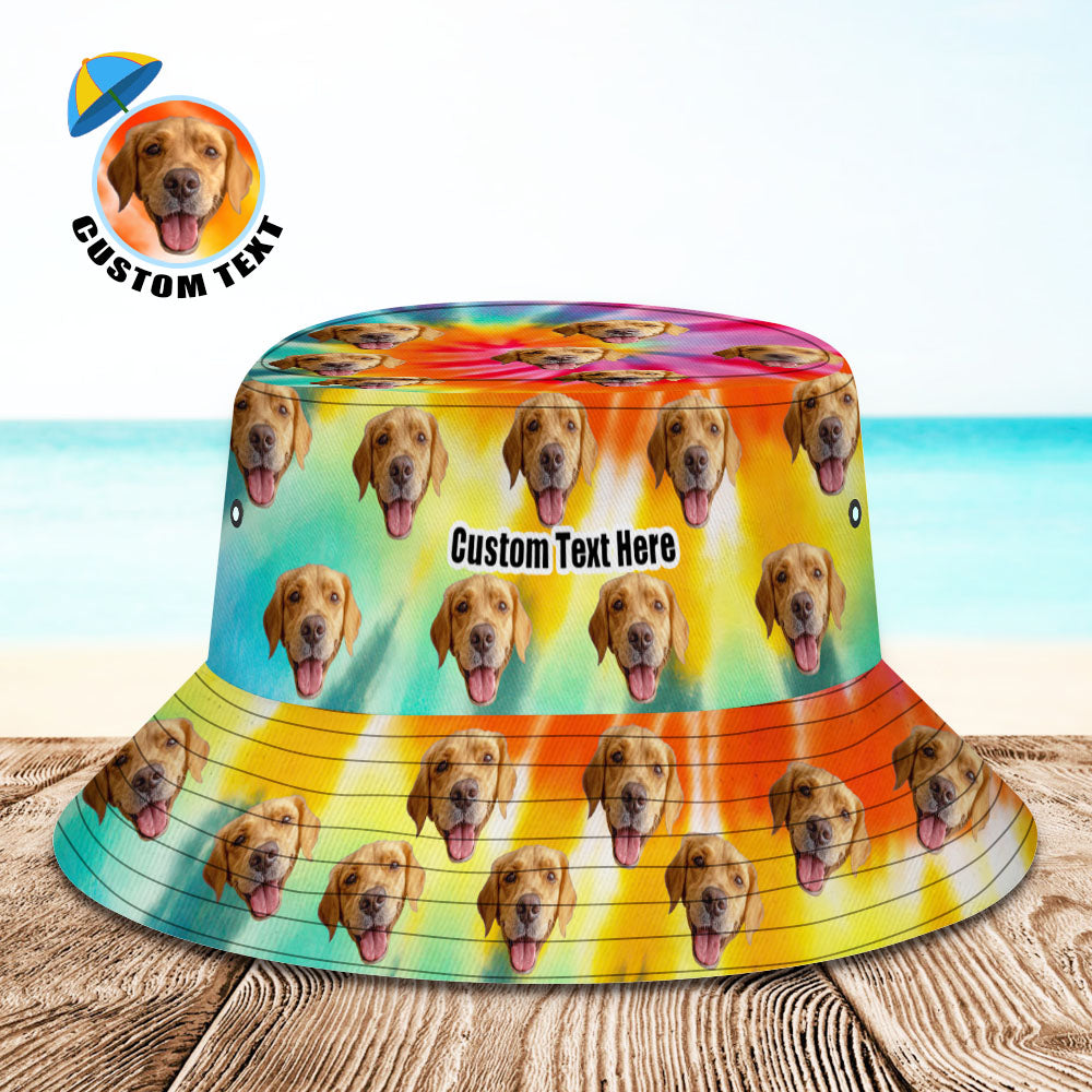Custom Bucket Hat Unisex Face Bucket Hat Personalize Wide Brim Outdoor Summer Cap Hiking Beach Sports Hats Rainbow Color Bucket Hat Gift