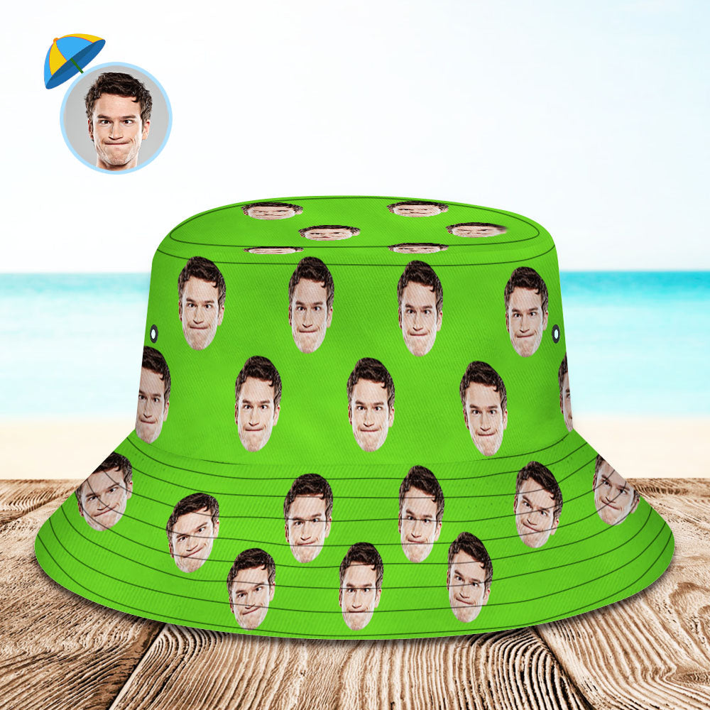 Custom Your Photo Face Summer Bucket Hat Fisherman Hat - Green