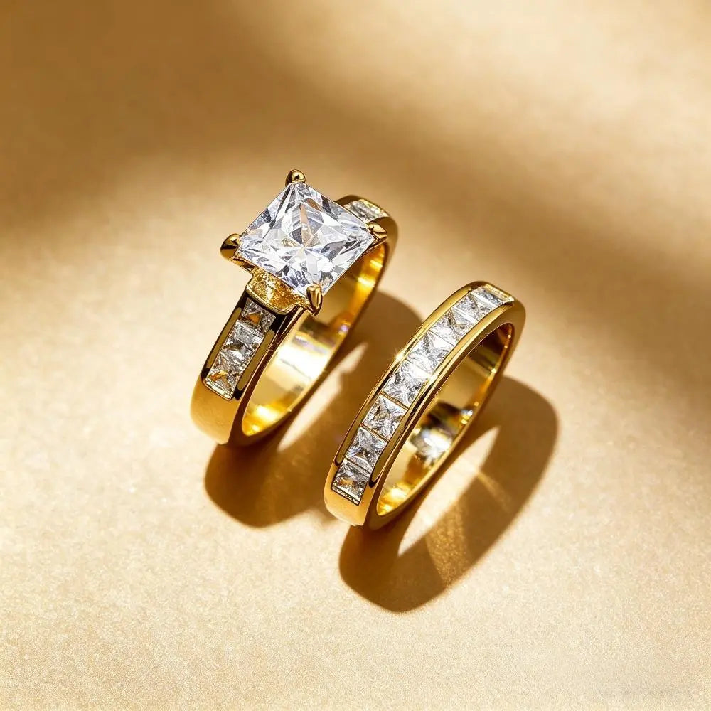Classic Princess Cut 2-Piece Engagement & Wedding Ring Set