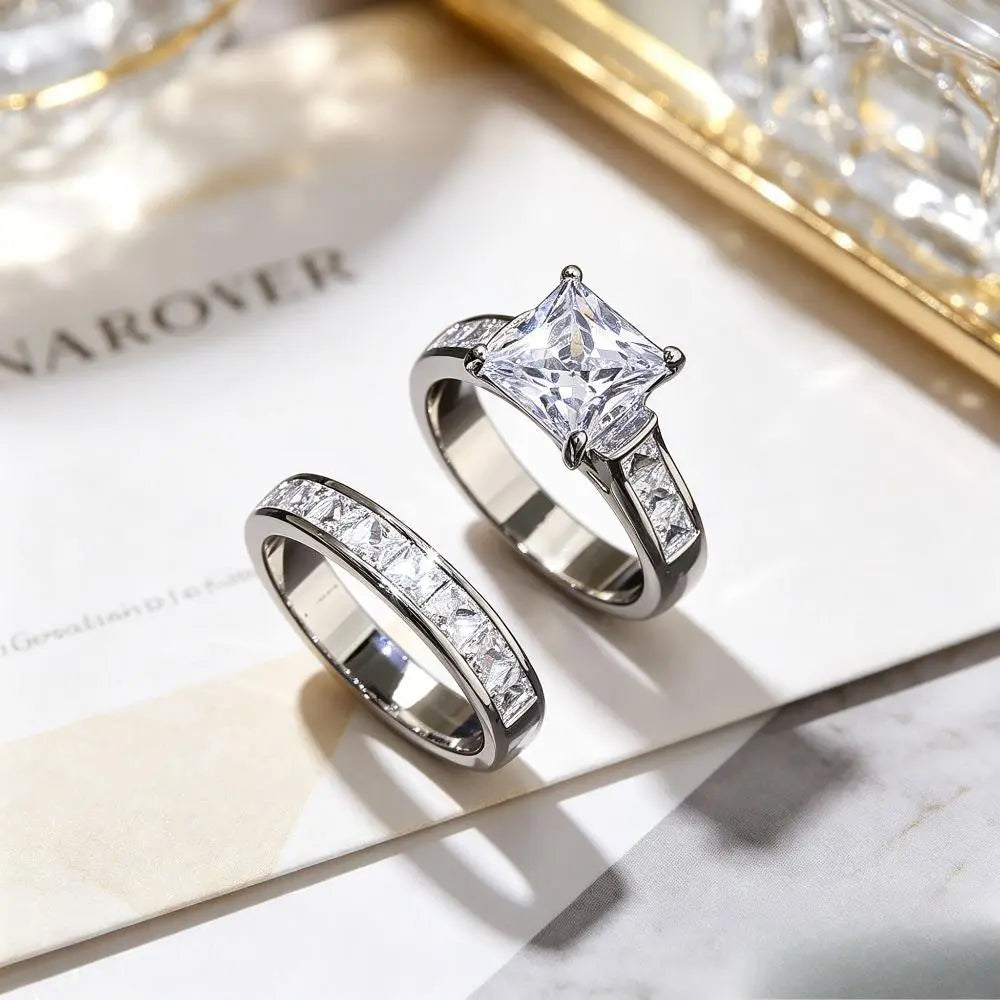Classic Princess Cut 2-Piece Engagement & Wedding Ring Set