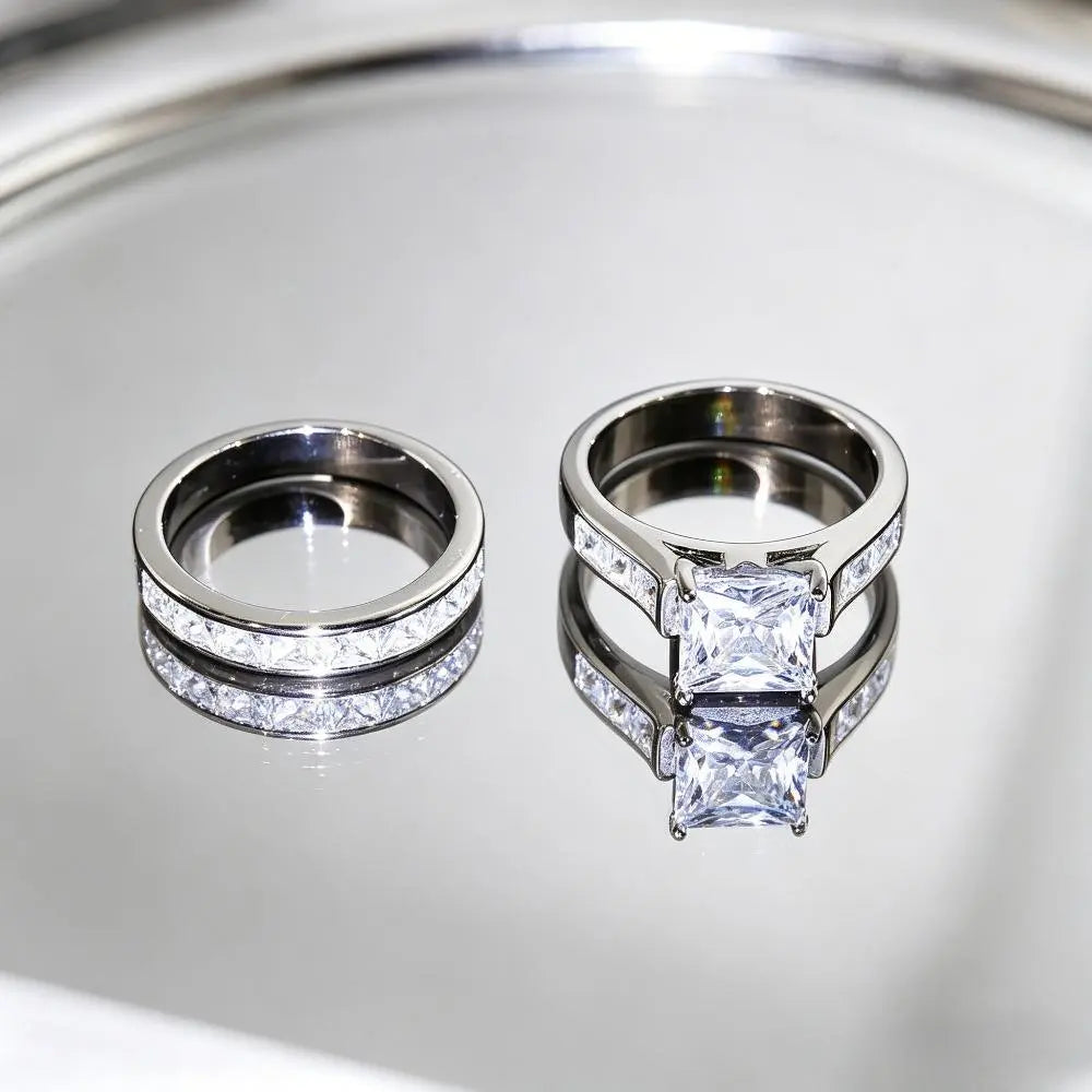 Classic Princess Cut 2-Piece Engagement & Wedding Ring Set