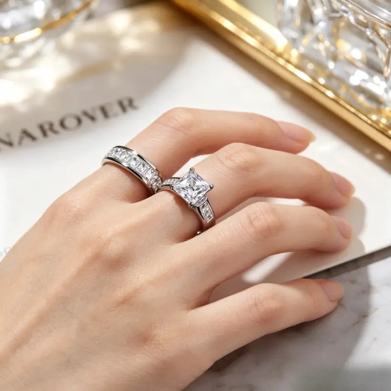 Classic Princess Cut 2-Piece Engagement & Wedding Ring Set
