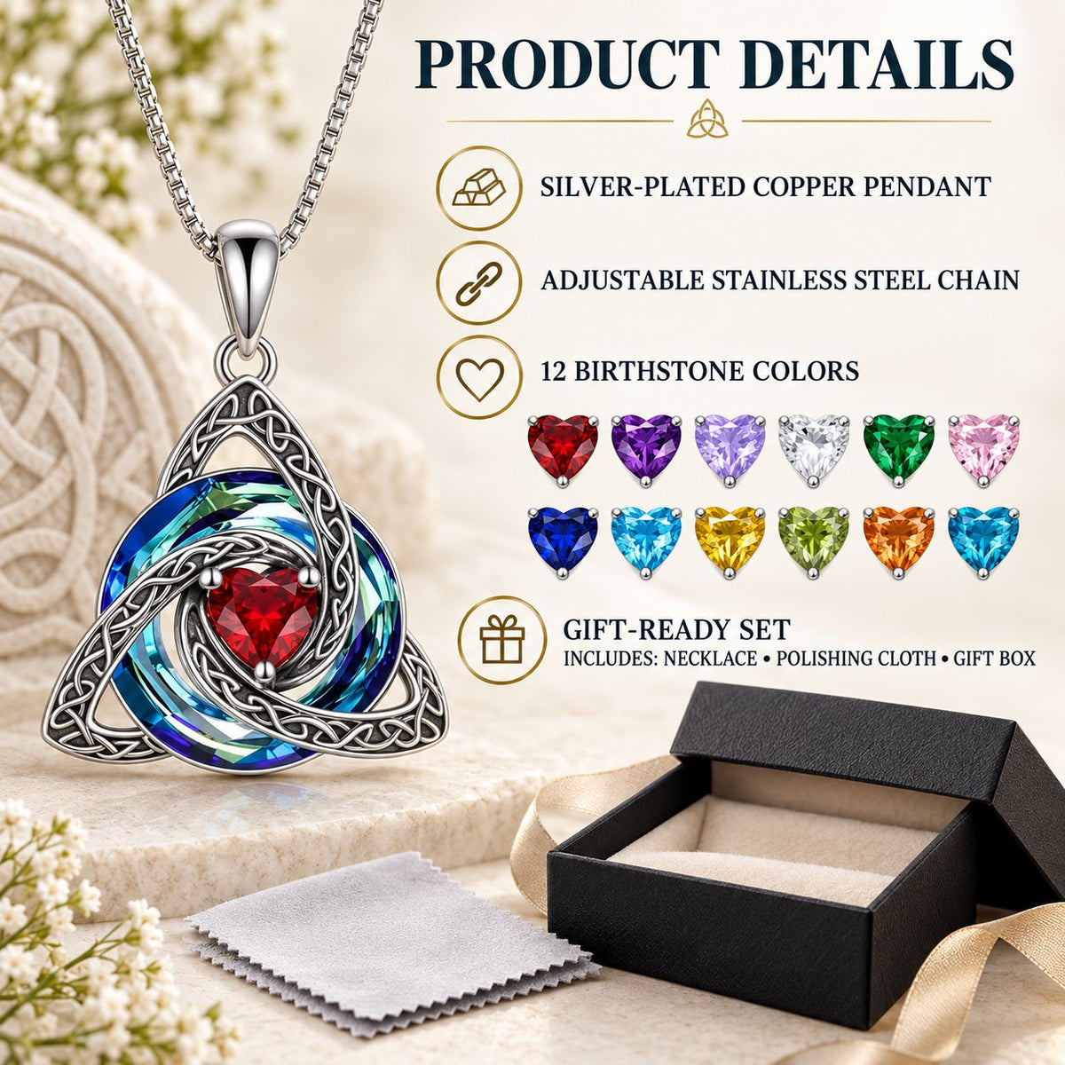 Celtic Knot Birthstone Necklace for Personalized Pet-Lover Gifts