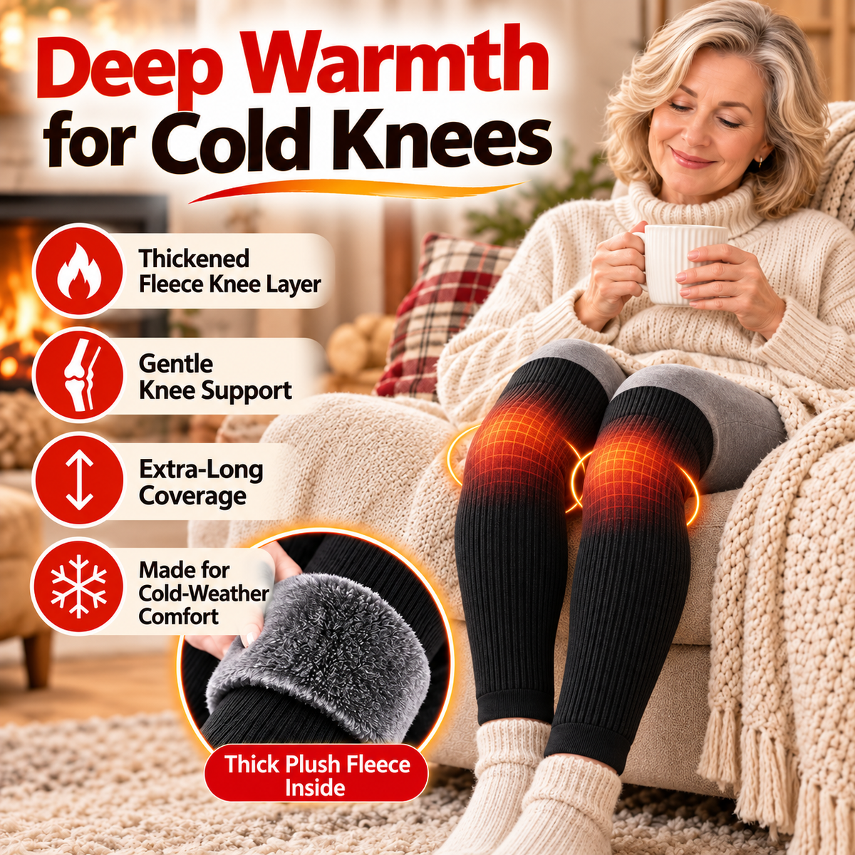 Plush-Lined Long Knee Warmers in Black or Gray