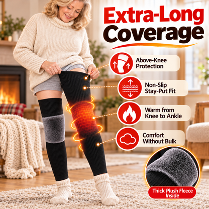 Plush-Lined Long Knee Warmers in Black or Gray