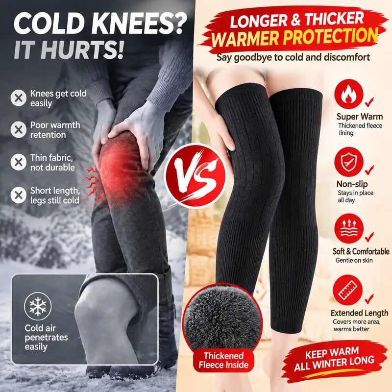 Plush-Lined Long Knee Warmers in Black or Gray