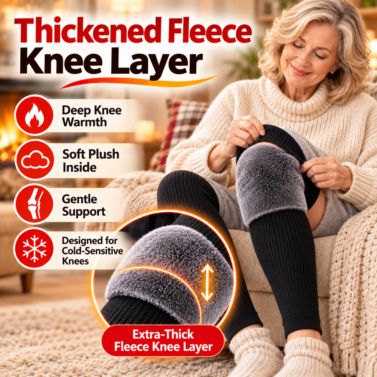 Plush-Lined Long Knee Warmers in Black or Gray