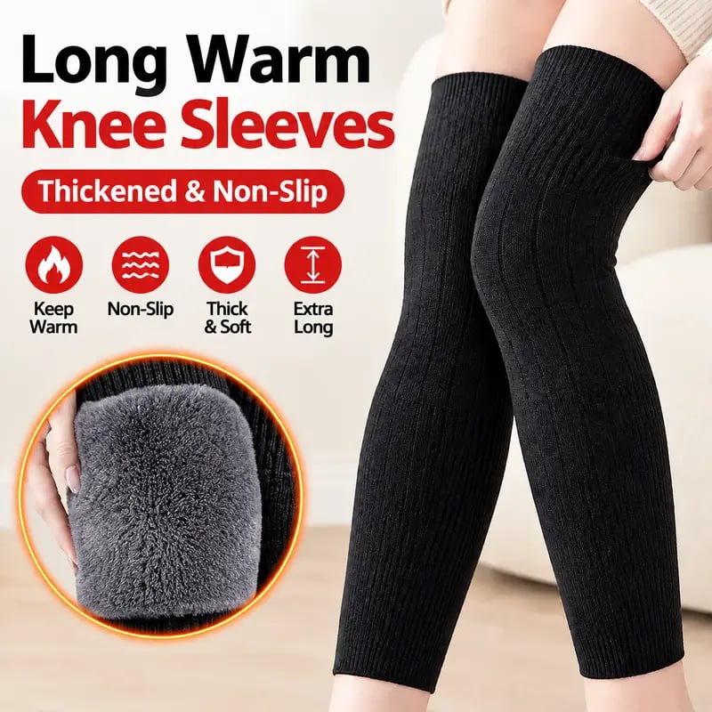 Plush-Lined Long Knee Warmers in Black or Gray