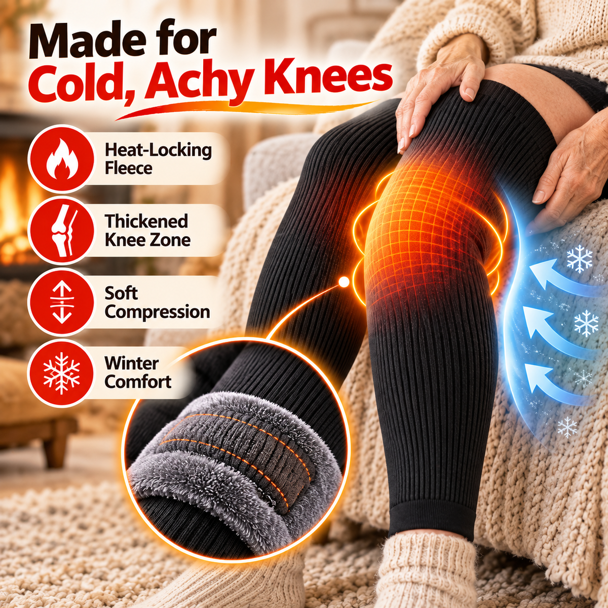 Plush-Lined Long Knee Warmers in Black or Gray