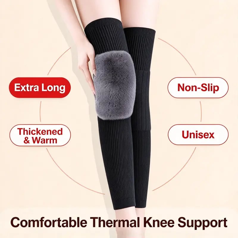 Plush-Lined Long Knee Warmers in Black or Gray