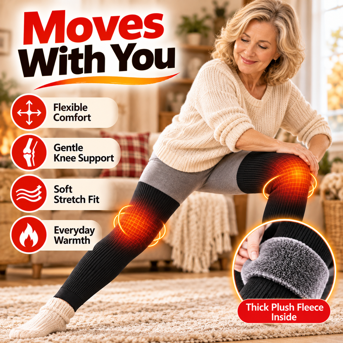 Plush-Lined Long Knee Warmers in Black or Gray