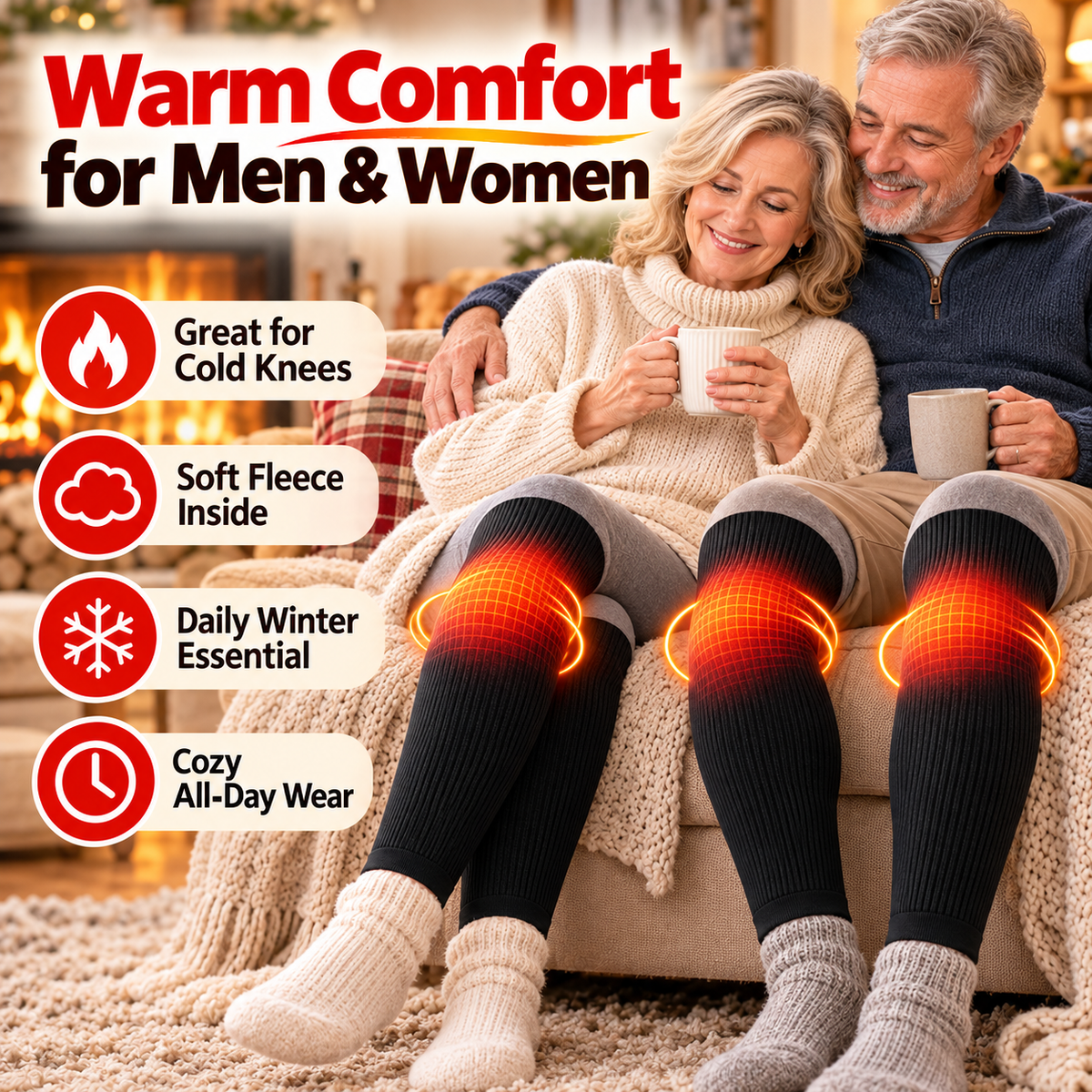 Plush-Lined Long Knee Warmers in Black or Gray