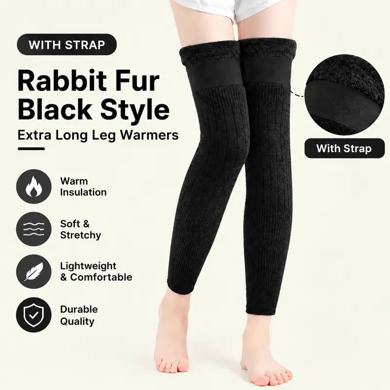 Plush-Lined Long Knee Warmers in Black or Gray
