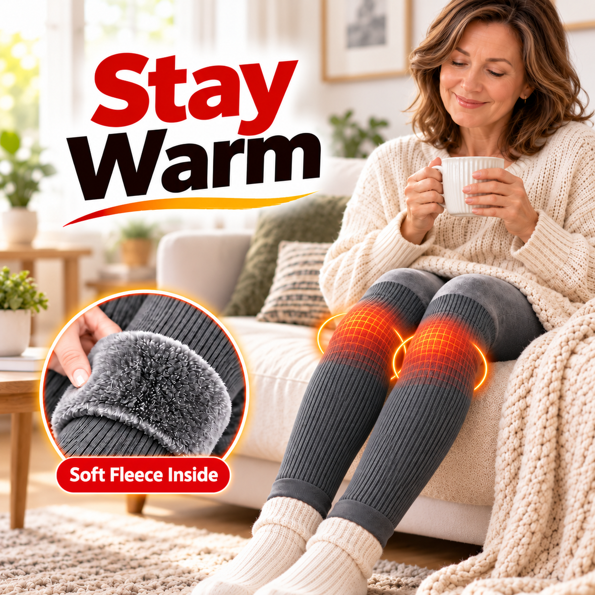 Plush-Lined Long Knee Warmers in Black or Gray
